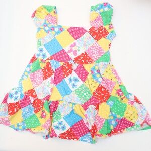 💘Counting Daisies 2T Colorful Patchwork Dress with Tiered Skirt and Cap Sleeves